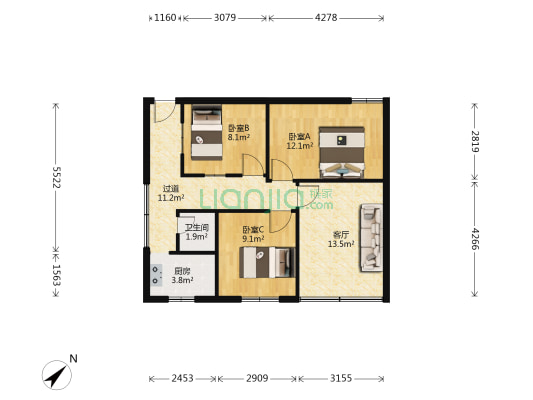 小龙坎正街143到370号 3室1厅1卫 76平方