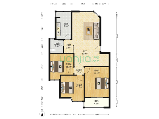 民安路61号 3室1厅1卫 110平方