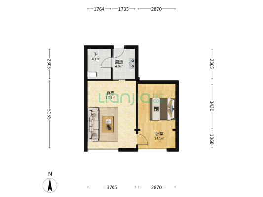 长宏水岸名城西区 1室1厅1卫 57平方