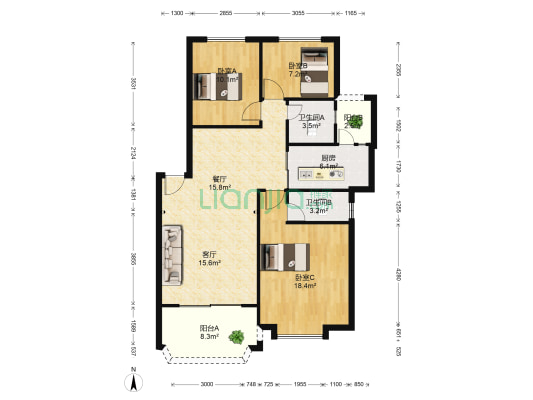 君兰豪庭 3室2厅2卫 110平方