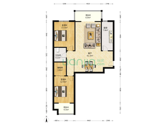 钟秀花园 2室1厅1卫 121平方