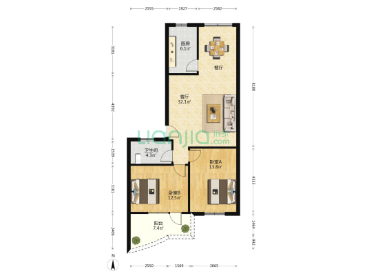 海岸街 2室1厅1卫 89平方