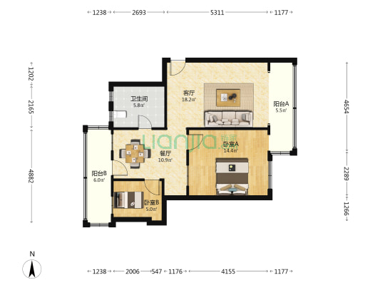 海口交警大厦 2室2厅1卫 72平方