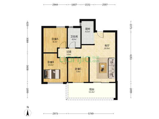 好想你•双湖郡 3室1厅1卫 88平方