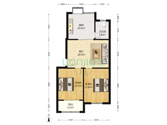 内燃机厂 2室1厅1卫 80平方