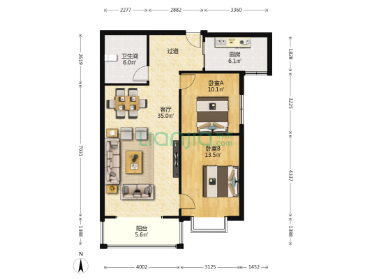 国税局家属院（盐场路） 2室1厅1卫 107平方