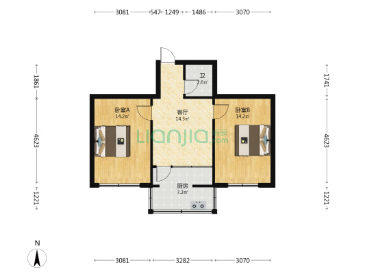 展东路甲27号院 2室1厅1卫 63平方