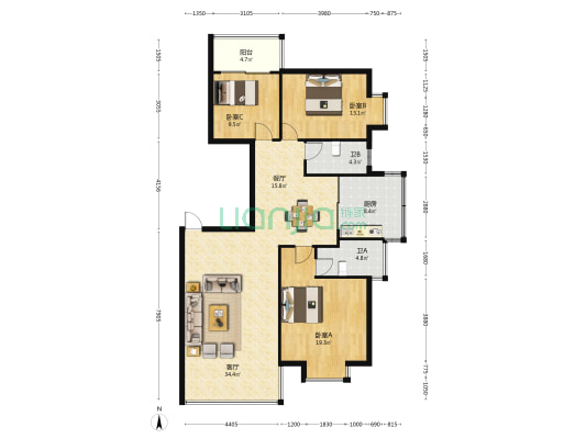 兴泰大厦 3室2厅2卫 122平方
