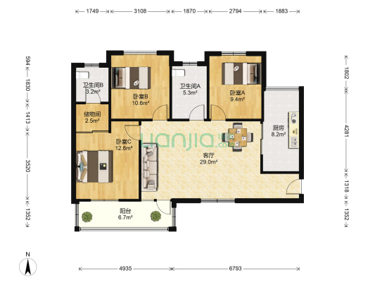 巢上城御墅 3室1厅2卫 112平方