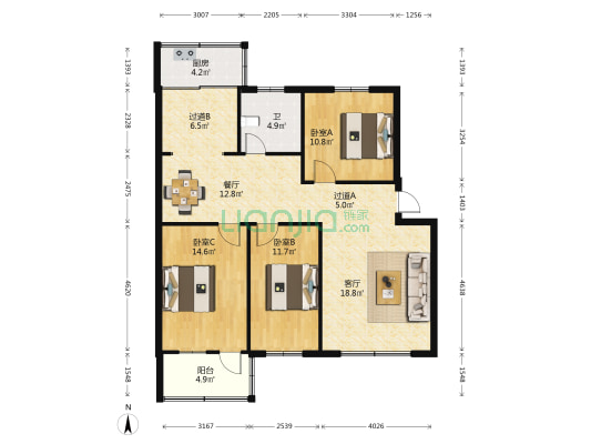 河南博物院家属院 3室2厅1卫 107平方