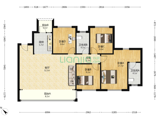 邦泰熙华天骄 4室1厅2卫 106平方