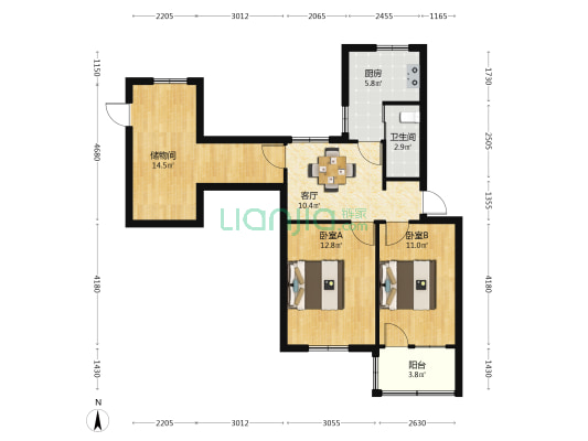 人民路203号 2室1厅1卫 67平方