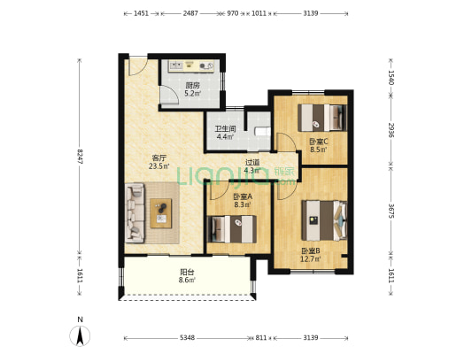 千禧城三期 3室1厅1卫 95平方