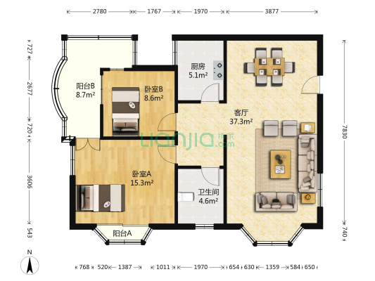 星洲花园格兰馨庐 2室1厅1卫 85平方