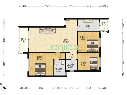 清江家园一期 3室1厅2卫 105平方