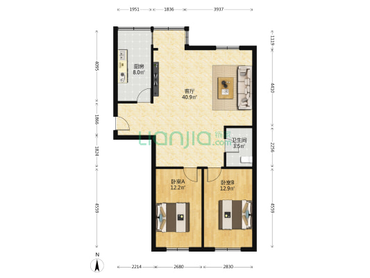 新城华庭 2室1厅1卫 96平方