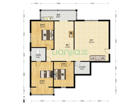 良园 3室2厅2卫 154平方