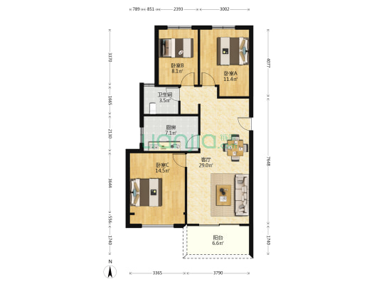 泰宏建业国际城13号院 3室1厅1卫 111平方