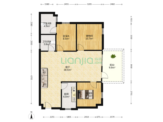 丰泽楼 2室1厅2卫 105平方