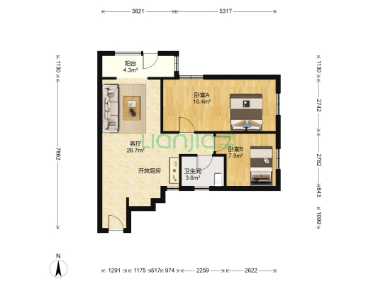 万科锦园 2室1厅1卫 79平方
