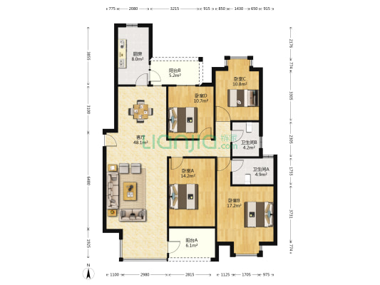 蠡湖壹号馨苑 4室1厅2卫 162平方