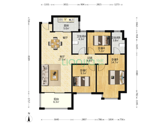 欣利梅溪左岸 3室1厅2卫 113平方