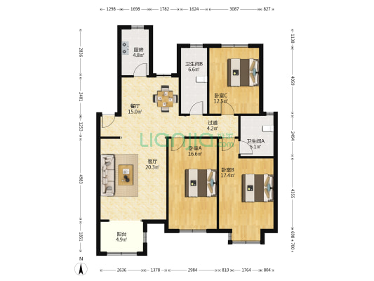 南苑新区 3室2厅2卫 136平方