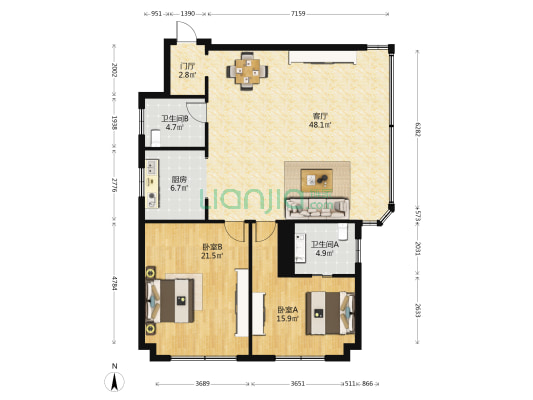金河公寓 2室1厅2卫 140平方