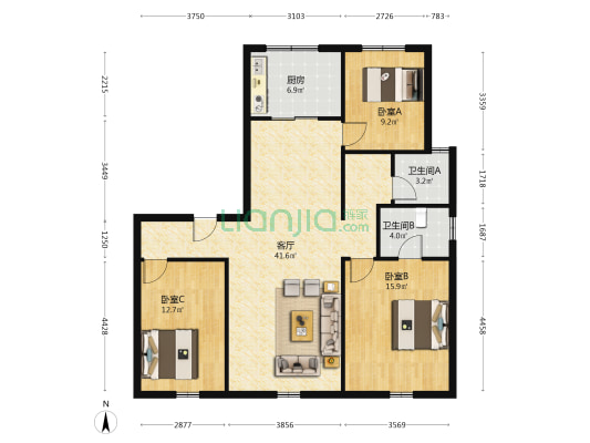 保利朗阅 3室1厅2卫 125平方