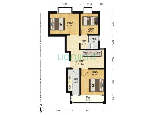 北城居 3室1厅1卫 76平方