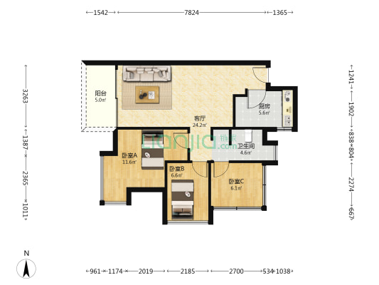 凯景雅苑 3室1厅1卫 75平方