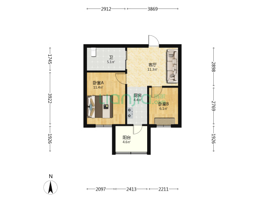 华天新居 2室1厅1卫 51平方