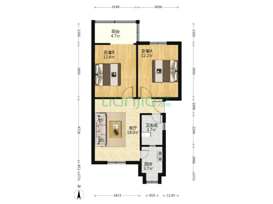 乌龙泉矿工人村 2室1厅1卫 67平方