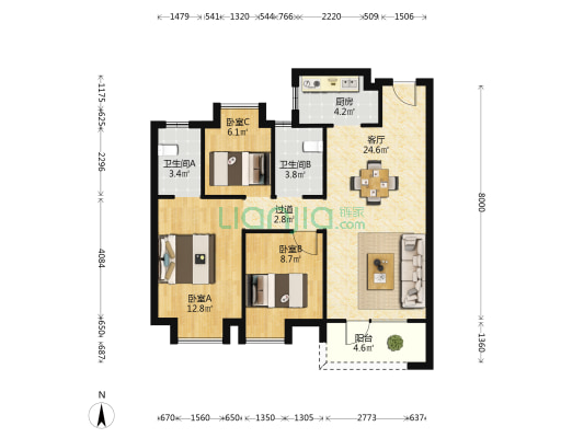 奥山经开澎湃城 3室1厅2卫 95平方