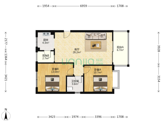 那城二期 2室1厅1卫 80平方