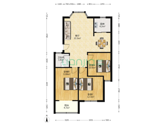 牡丹苑 3室1厅1卫 96平方