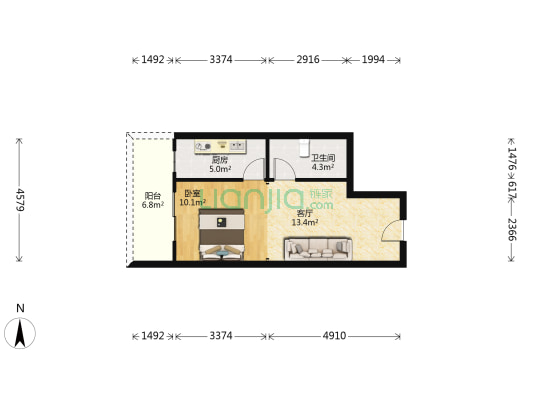 隆基怡苑 1室1厅1卫 48平方