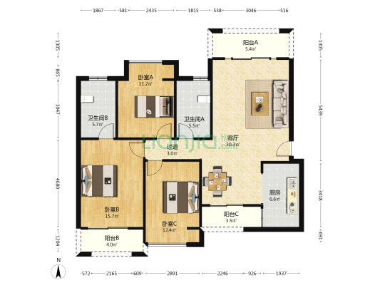 碧波环城苑 3室1厅2卫 125平方