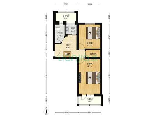 阜成路14号院 2室1厅1卫 60平方