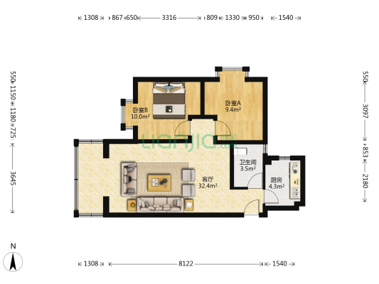 水乡人家 2室1厅1卫 73平方