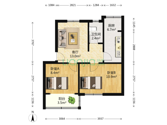中原制药厂家属院 2室1厅1卫 59平方