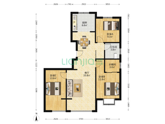 东泰仕林首府 3室1厅1卫 117平方