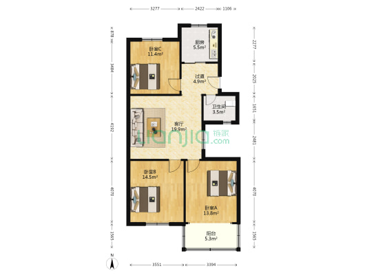 四马路 3室1厅1卫 90平方