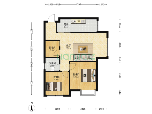 西城新时代 3室1厅1卫 81平方
