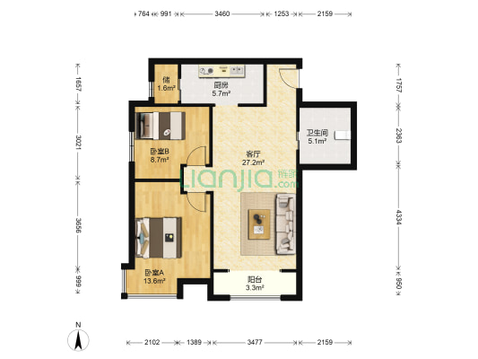 天物郁江溪岸 2室1厅1卫 90平方