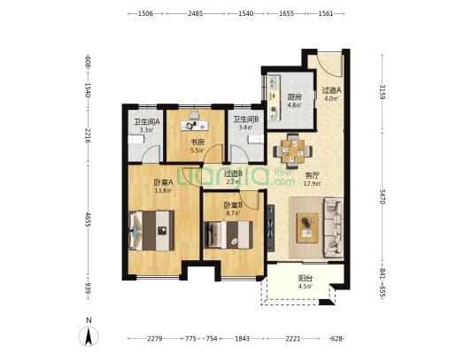 中骏东原璟阅一期 3室1厅2卫 96平方