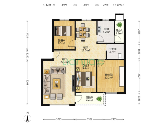 香蜜湖度假村家属楼 2室2厅1卫 96平方