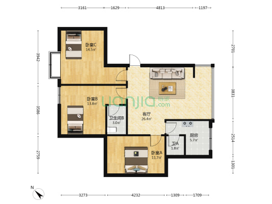 琴鹤南滨 3室1厅2卫 89平方