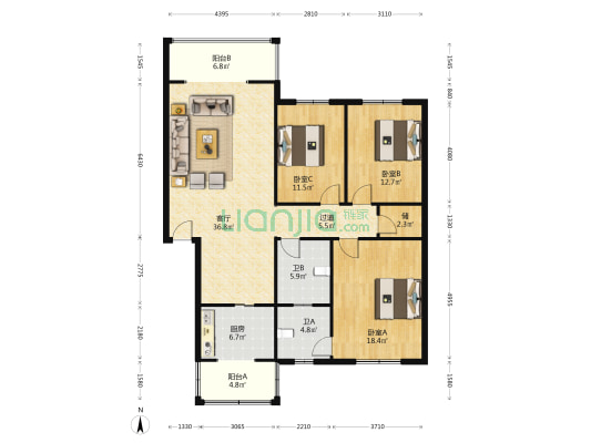 市场管理局家属区 3室1厅2卫 138平方