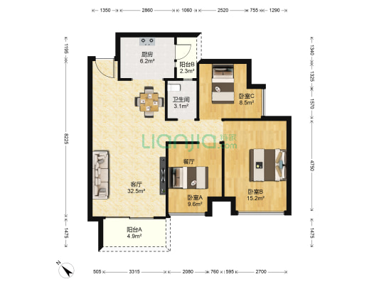 未来方舟F1组团 3室1厅1卫 103平方